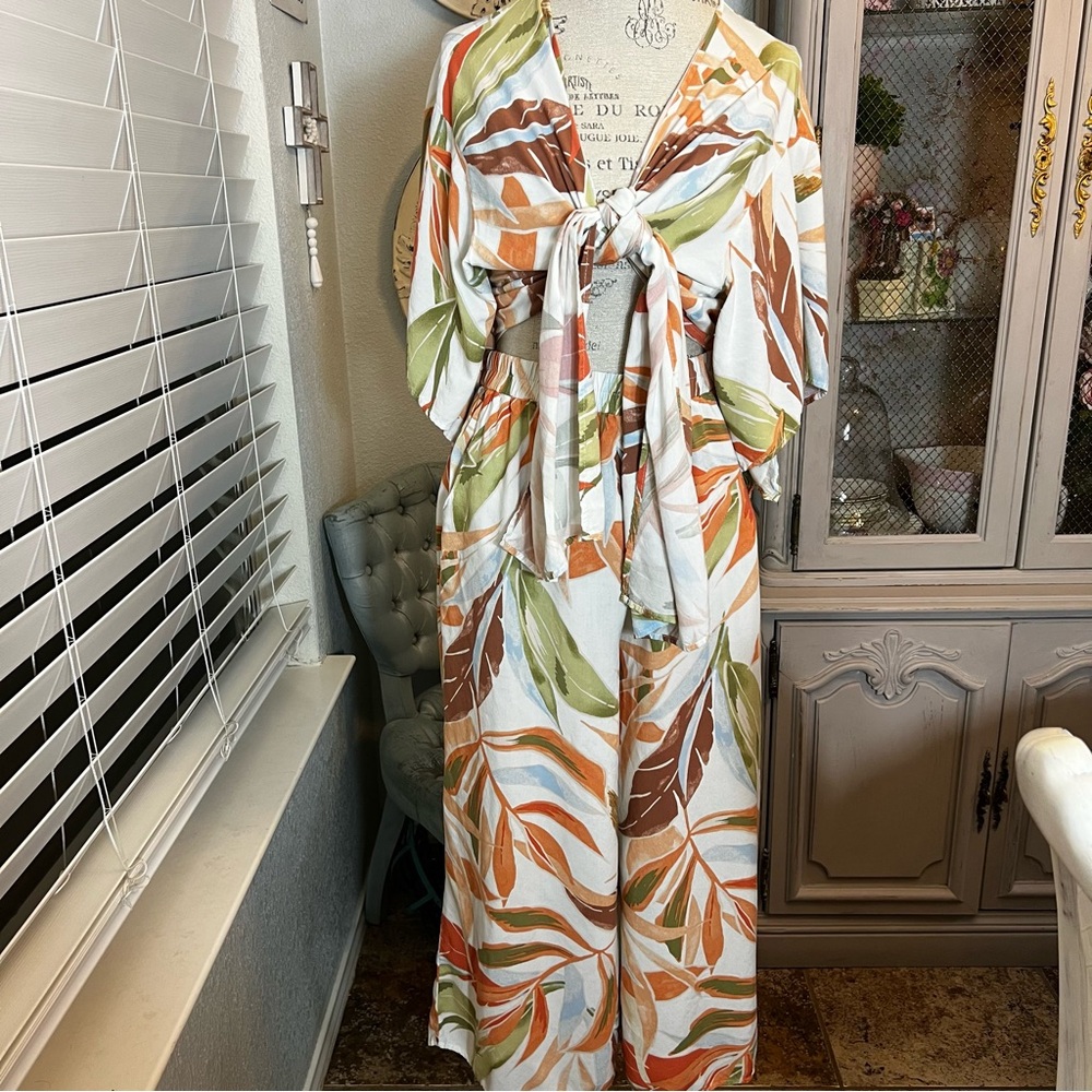 Lilyfull Leaf Print Jumpsuit size large